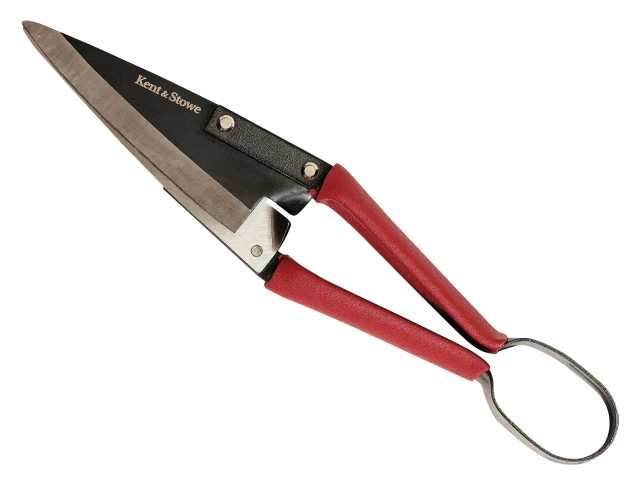 Gardening shears with red handles on a white background