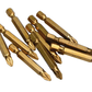 Set of gold-colored drill bits on a white background