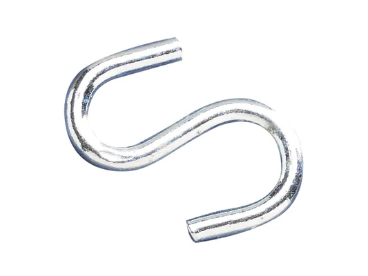 Metallic S-shaped hook on a white background