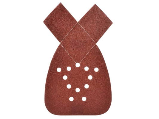 Red sandpaper sheet with holes on a white background