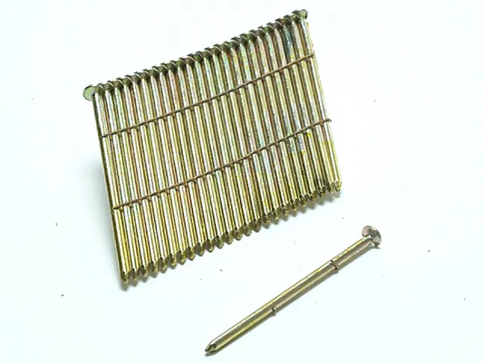 Stack of metal nails on a white background