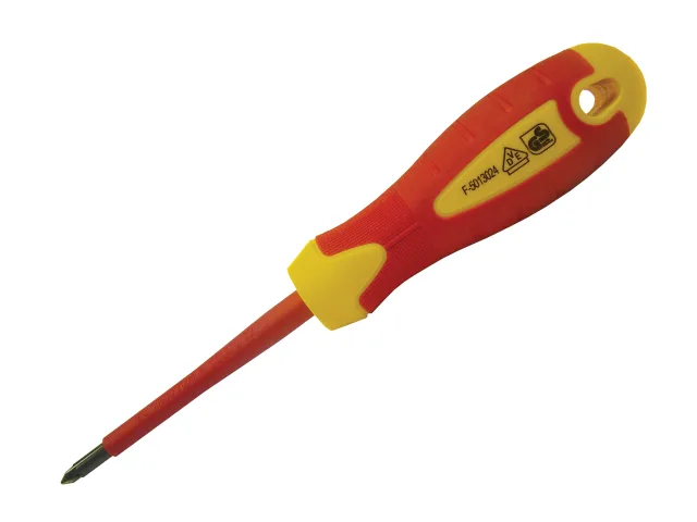 Red and yellow screwdriver on a white background