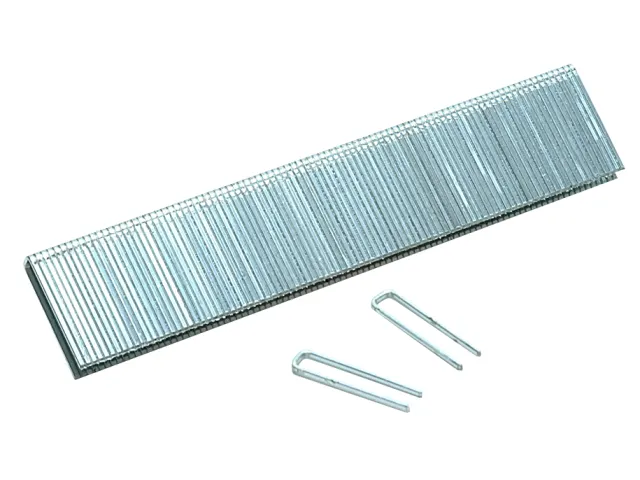Strip of metal staples on a white background