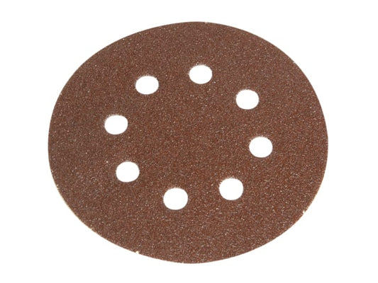 Round sandpaper disc with multiple holes on a white background