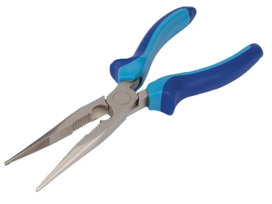 Pair of pliers with blue handles on a white background