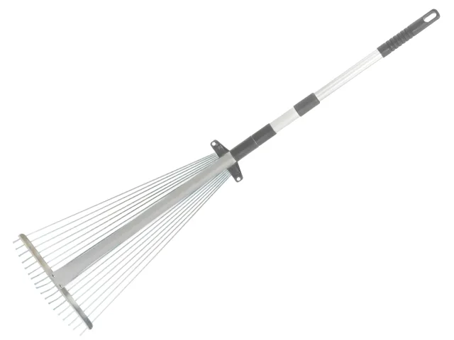 Garden rake with extendable handle on a white background