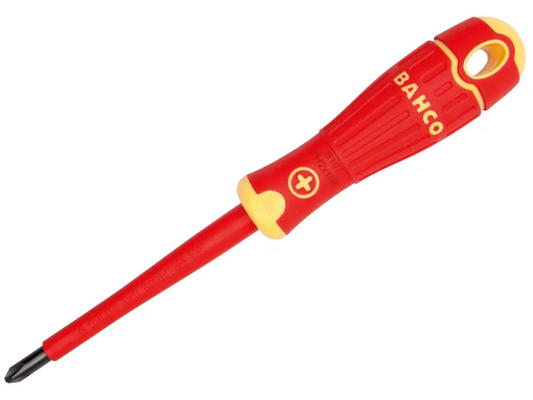 Red screwdriver with yellow accents on a white background