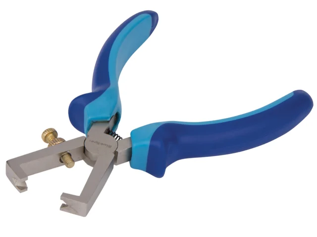 Blue-handled pliers on a white background