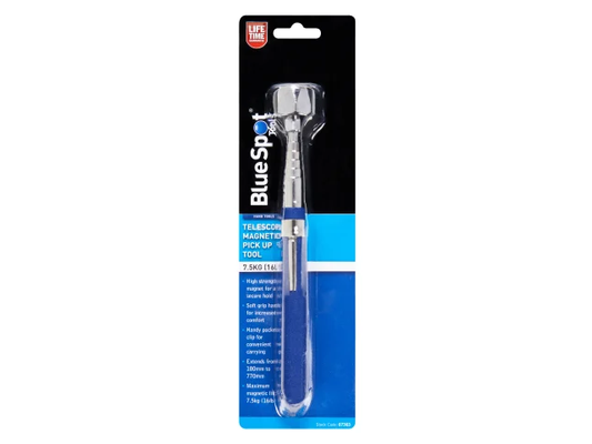 BlueSpa telescopic handheld shower head in packaging on a white background