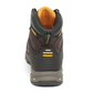 Brown and yellow work boot on a white background