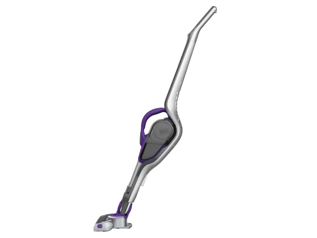 Handheld vacuum cleaner with a purple accent on a white background