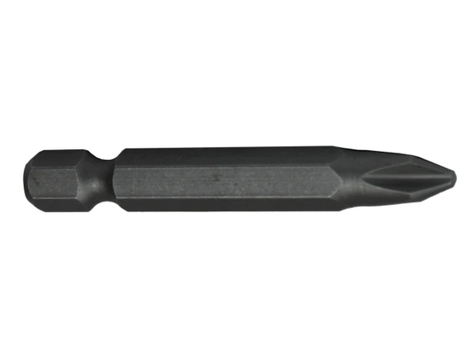 Black drill bit on a white background