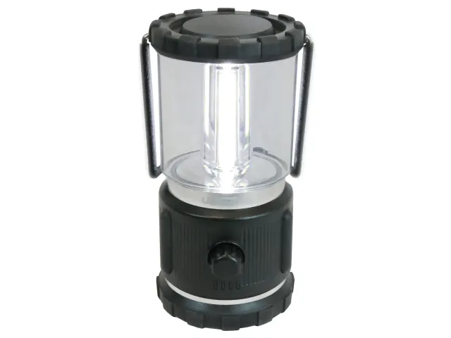 Black and clear camping lantern on a white background