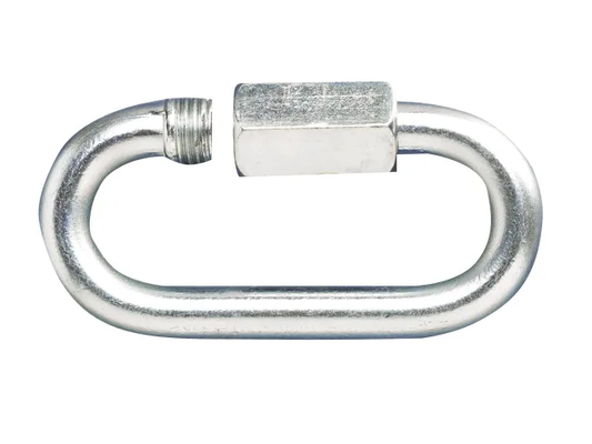 Metal carabiner on a white background