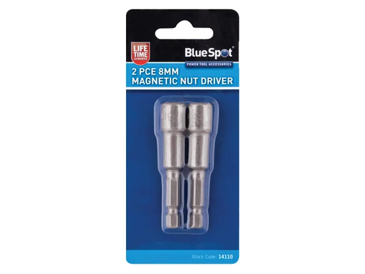 Blue Spot 2-piece 8mm magnetic nut driver set in packaging on a white background
