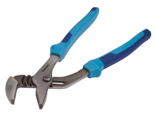 Pair of pliers with blue handles on a white background