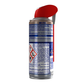 Can of spray lubricant with red cap on a white background