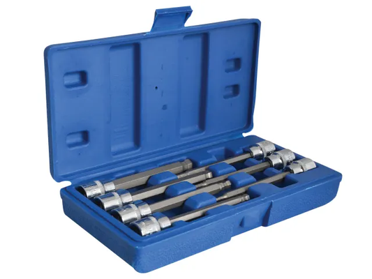 Set of sockets in a blue case on a white background