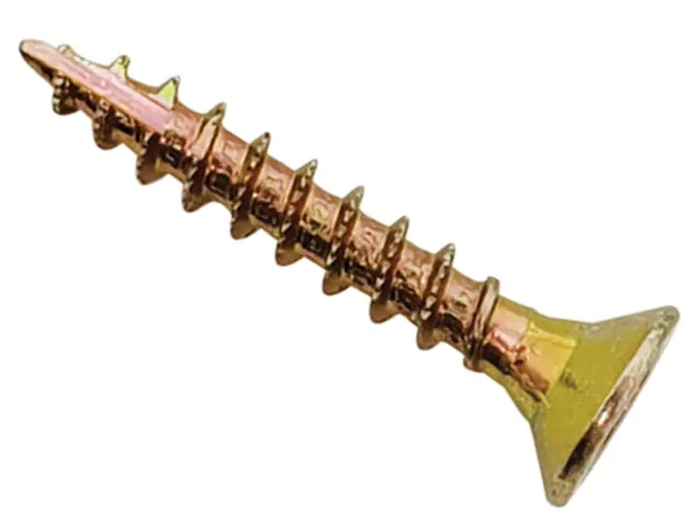 Gold-colored screw on a white background