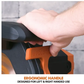Hand holding a tool with an ergonomic handle, designed for left and right-handed use.