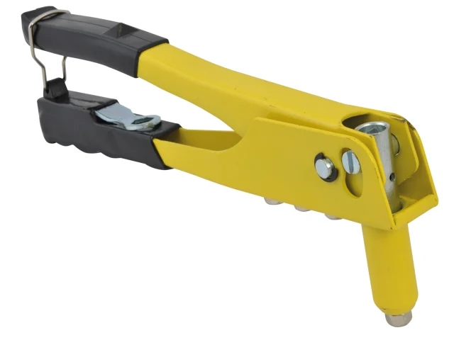 Yellow and black stapler on a white background