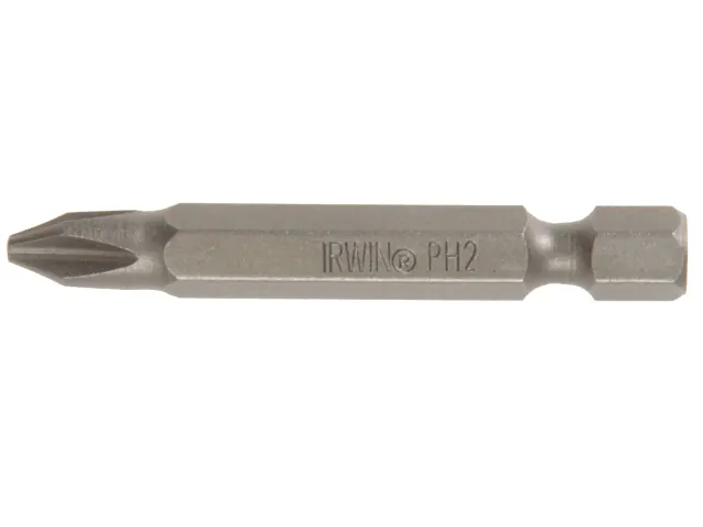 Metal screwdriver bit with 'IRWIN' branding on a white background