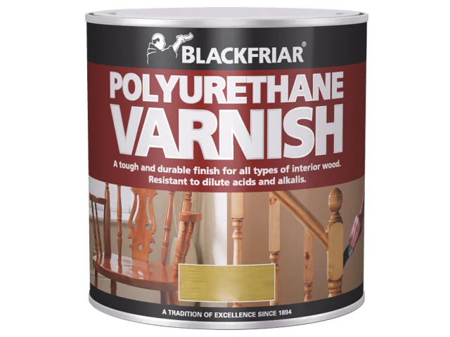 Can of Blackfriar polyurethane varnish with wooden background