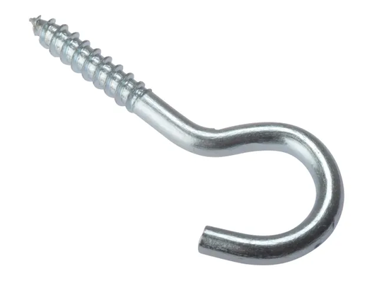 Metal screw eye hook on a white background