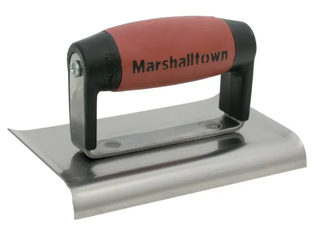 Marshalltown tool with red and black handle on a white background