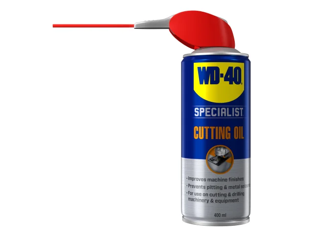 Can of WD-40 Specialist Cutting Oil with red nozzle on a white background