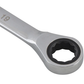 Close-up of a silver ratchet wrench on a white background