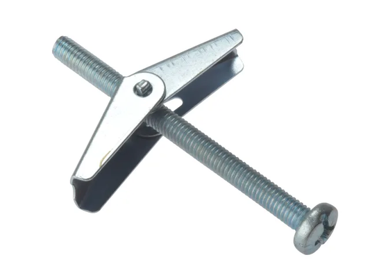 Metal toggle bolt with a spring on a white background