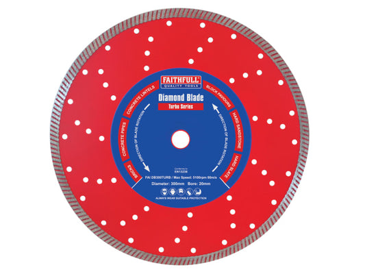 Diamond blade with red and blue design on a white background
