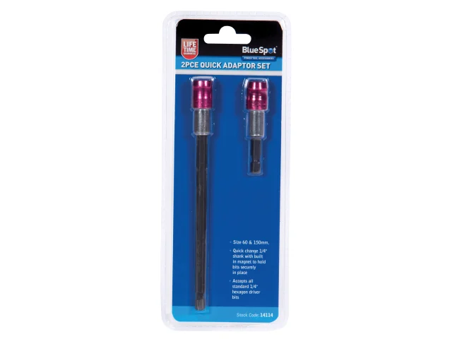 Two pink quick adapter sets in a BlueSpot packaging on a white background