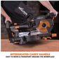 Circular saw with integrated carry handle being held by a person, featuring 'Evolution' branding.
