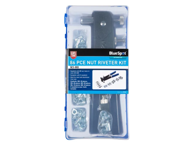 BlueSpot 86 piece nut riveter kit packaging on a white background