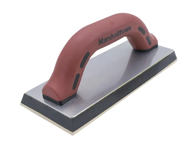 Marshalltown sanding block with red handle on a white background