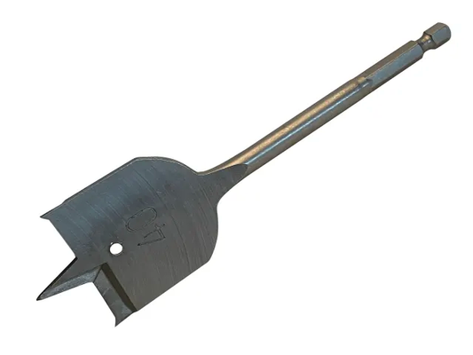 Metal spade bit on a white background