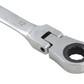 Close-up of a silver ratchet wrench on a white background