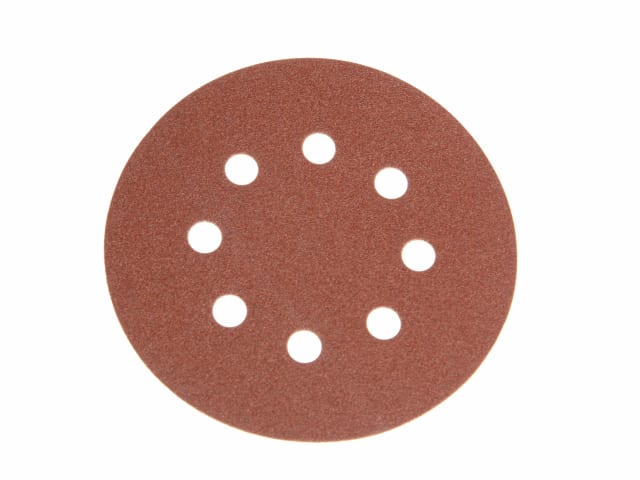 Round sandpaper disc with multiple holes on a white background