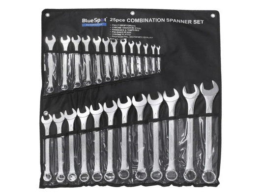 Set of combination spanners in a BlueSpot branded set on a black background