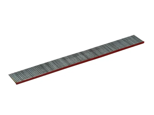 Long strip of metal with red edges on a white background