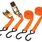 Orange ratchet straps with hooks on a white background