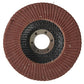 Flap disc with brown abrasive surface on a white background