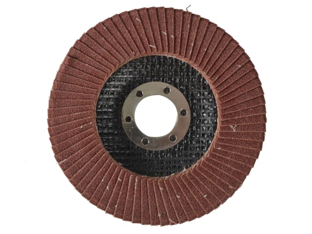 Flap disc with brown abrasive surface on a white background