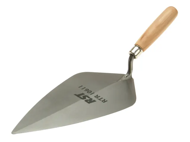 Brick trowel with wooden handle on a white background
