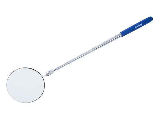 Telescopic mirror with blue handle on a white background