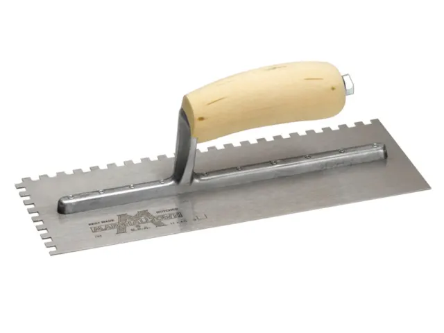 Metal trowel with a beige handle on a white background