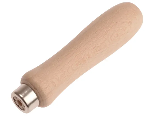 Wooden handle with metal fitting on a white background
