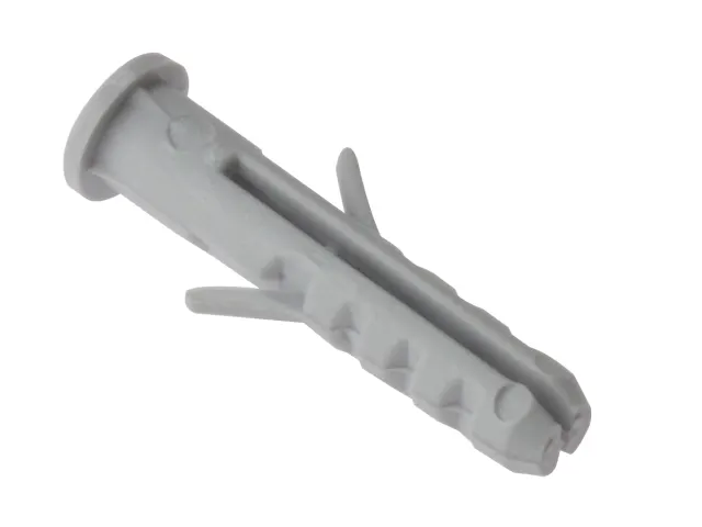 Gray plastic wall anchor on a white background
